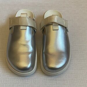 SOREL Silver Metallic Slip-On Clog with Adjustable Strap
